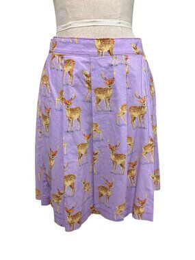 Beebop & Wally Lavender Deer Print Cotton Skirt S Made In USA Whimsical Mini